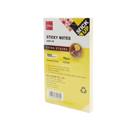 Giay Note 76 X 127 Mm 75Gsm Deli Ea605 Mau Vang 100 To 2