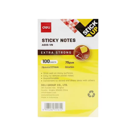 giay note 76 x 127 mm 75gsm deli ea605 mau vang 100 to