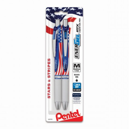 Stars &Amp; Stripes Edition Energel Rtx Refillable Liquid Gel Pens - Black Ink 2-Pk