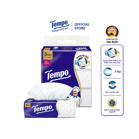 3 gói khăn giấy bếp rút đa năng siêu thấm Tempo 3 lớp gói 60 tờ